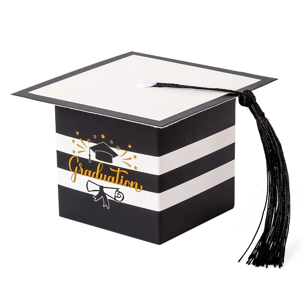 12Pcs Creative Graduation Candy Bags Portable Doctoral Hat Shaped Doctoral Hat Candy Boxes Colorful with Tassels