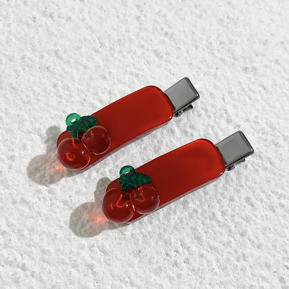 

2pcs/set Sweet Red Acrylic Cherry Fixed Barrette For Women Girls New Fashion Fruit Hair Clip Claw Hairpin Hair Accessories Tool