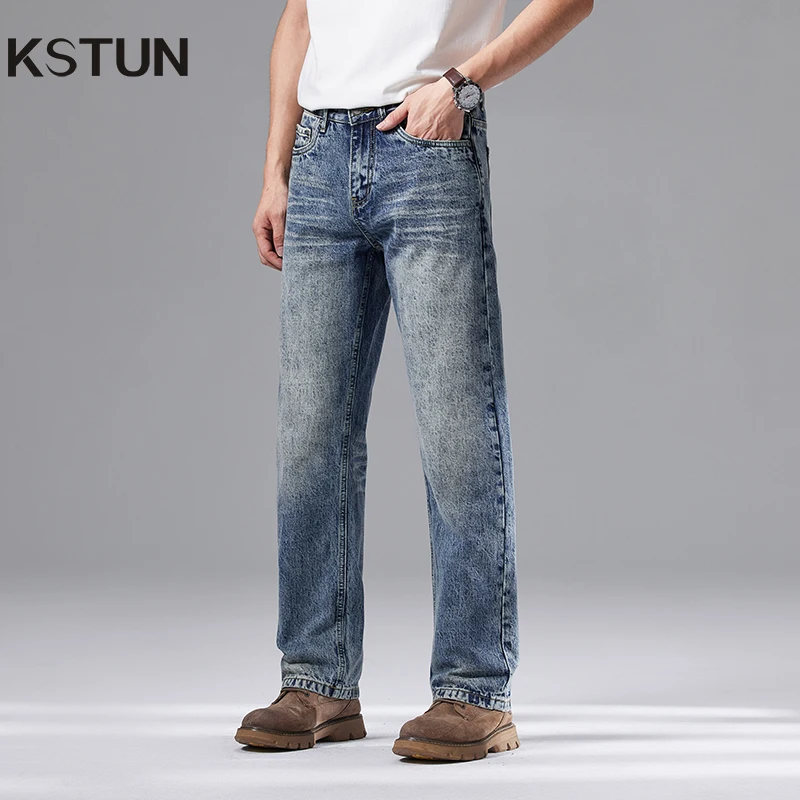 

KSTUN 2025 Spring Autumn Americian Classic Straight Jeans Men Wide Leg Pants Vintage Washed Loose Long Male Jeans Mens Clothing