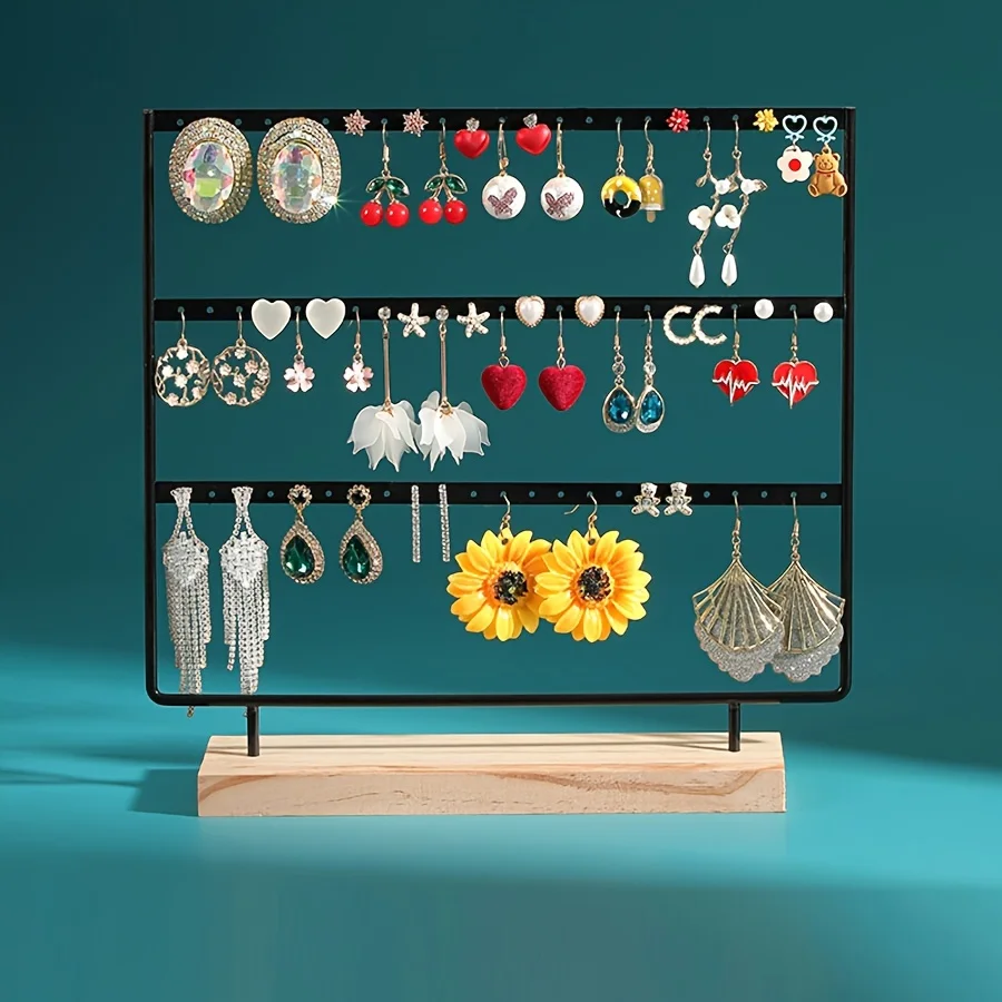 1 قطعة القرط المعدني عرض موقف قاعدة خشبية منضدية مجوهرات المنظم مستطيلة رسمت القرط عرض لعداد المجوهرات