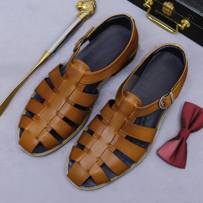 Men's Genuine Leather Fisherman Sandals Closed Toe Buckle Strap Summer Casual Shoes for Men Workwear Outdoor Premium Footwear