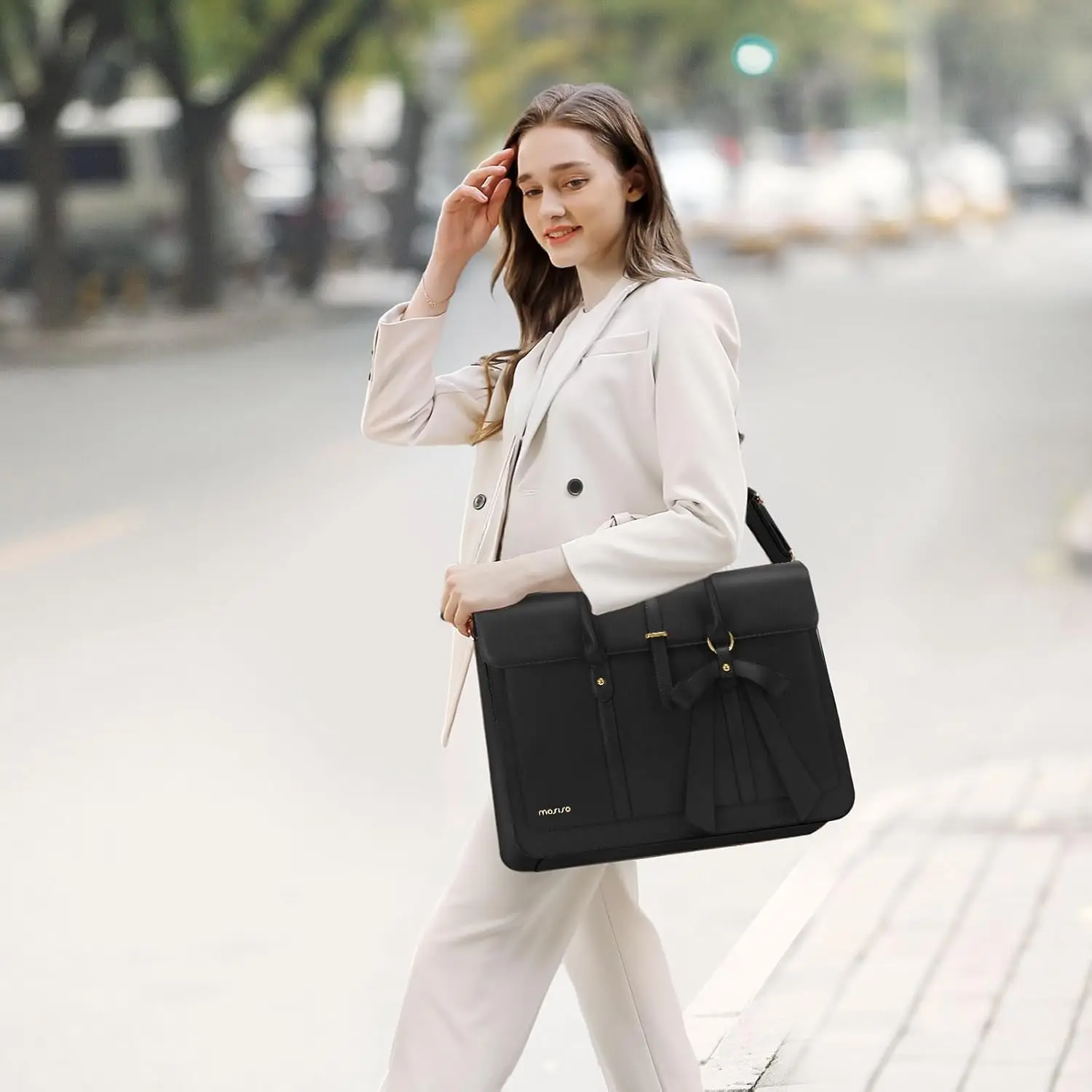 Women\'s Tote Bag PU Leather Laptop Bag Casual Handbag Travel Office College Briefcase Backpack 15.6 inch Shoulder Messenger Bag