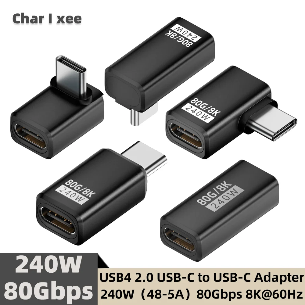 USB4 V2 90 Degree Type-C Angle Adapter 80Gbps Thunderbolt 4/3 Elbow Connector 240W Fast Charging for MacBook Air & Mobile Phones