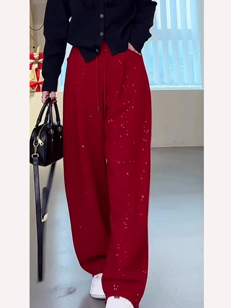 

New Year Celebration High Waist Loose Slimming Casual Pants Bend Knife Pants Autumn Winter Fce Wide Leg Pants Women's