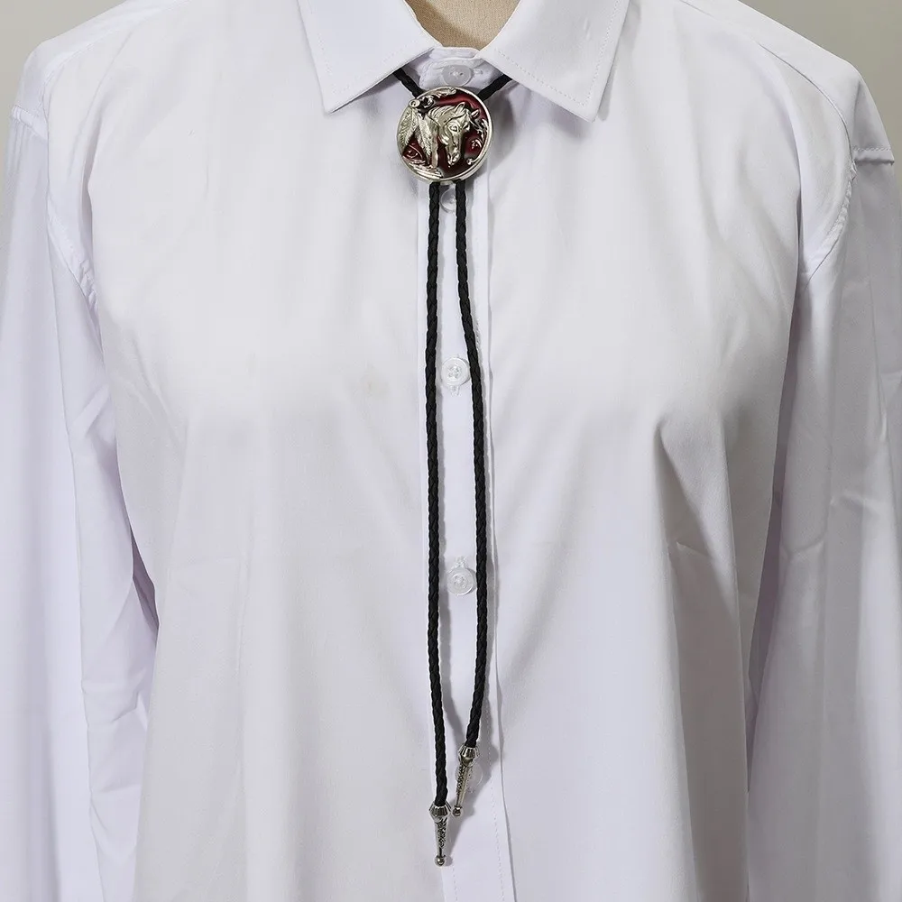 Vintage Oil Drip Horse Head Bolo Tie Alloy Pendant Smooth Polished Horse Head Pendant Retro Plating Leather Rope