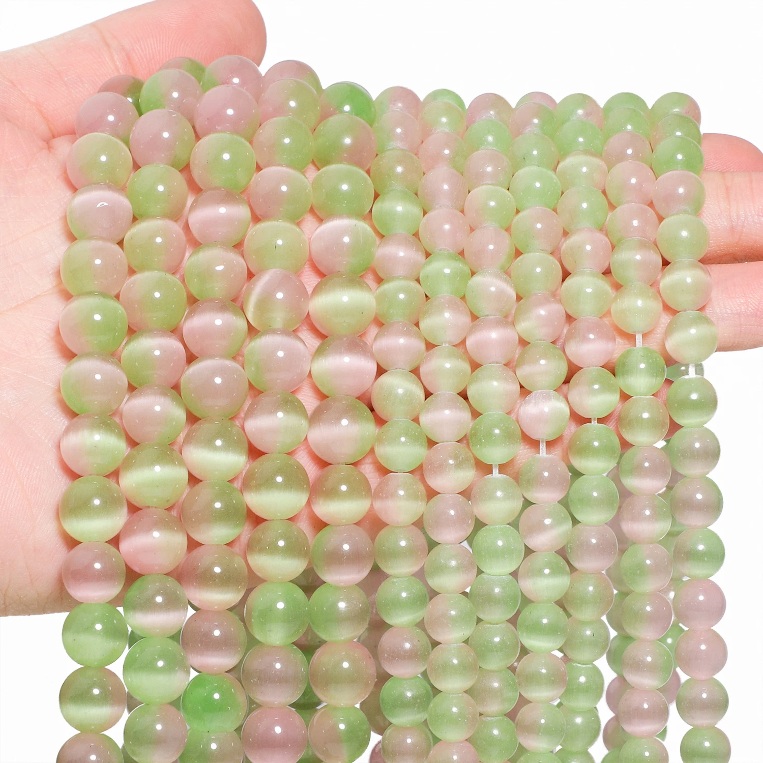 8mm 10mm Light Green pink Cat Eye Beads Round Loose Spacer Glass beads For Jewelry Making DIY Bracelet Necklace Accessories