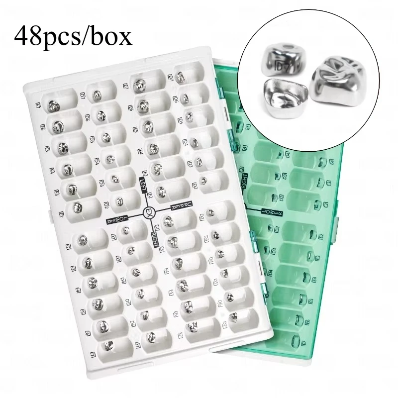 48Pcs Dental Tooth Crown for Kids Orthodontic Children Teeth Crown Stainless Steel Baby Crown Primary Molar Crown