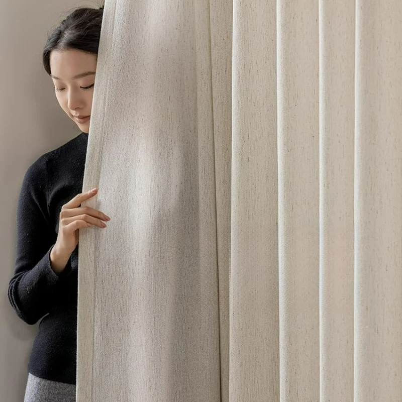 White Sheer Curtain Thin Semi Blackout Simple Tulle Yarn Fabric Wood Style for Living Room Balcony Bedroom Window Decoration