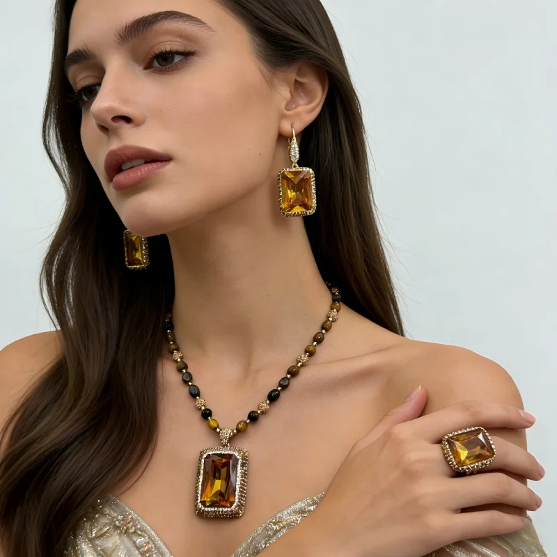 Citrine Energy Crystal Tiger Eye Set Balance Root Chakra Drive Financial Flow Attract Career Fortune