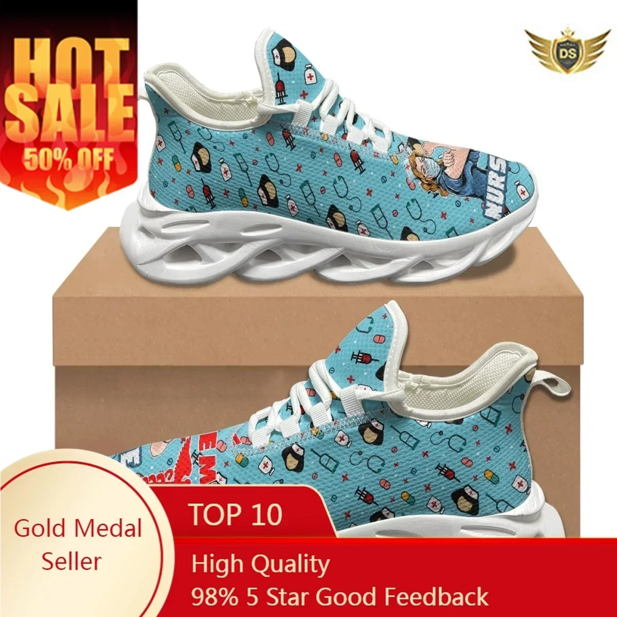 

EMT Nursing Sneakers Female Comfortable Lightweight Non-slip Running Shoes Cartoon Medical Casual Lace-Up Outdoor Flat Shoes New