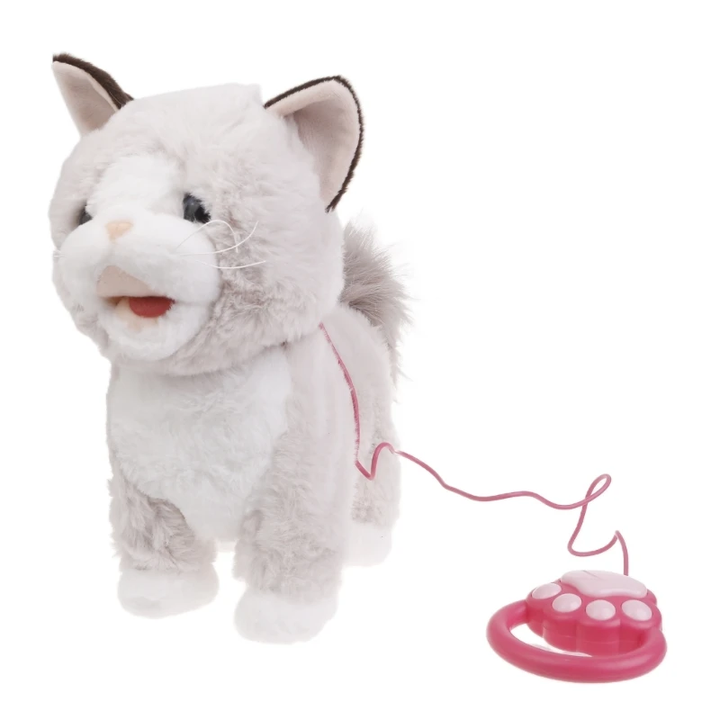 Walking Plush Toy Toddler Crawling Learning Toy with Music Leash Control Kitten Toy Electronic Gift Boy Girl Favor