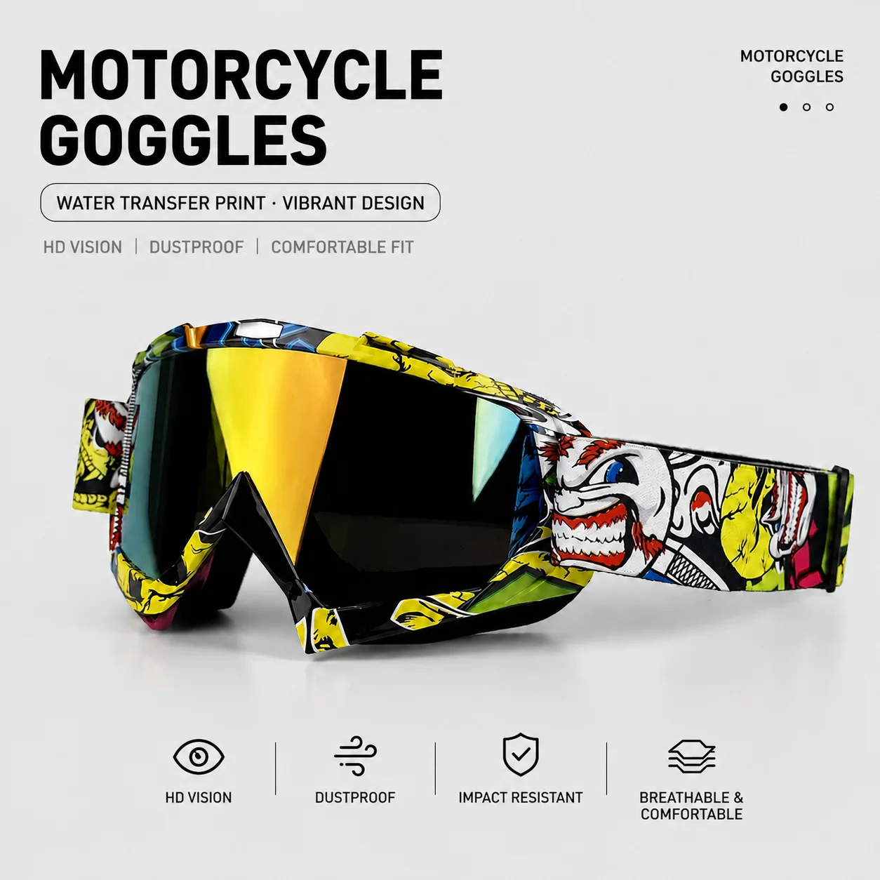 Water Transfer Printing Design Unisex Motorcycle Goggles, Windproof Riding Glasses, Suitable for Motocross, Mountain Biking, Ski