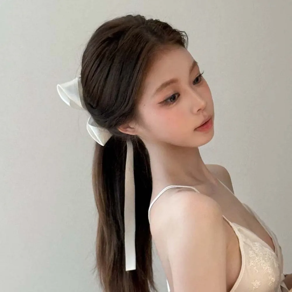 

2pcs Ballet Style Ribbon Banana Clip Sweet Wide Side Black Knitted Hair Hoop Polyester Hairband Bow Vertical Clip Gifts