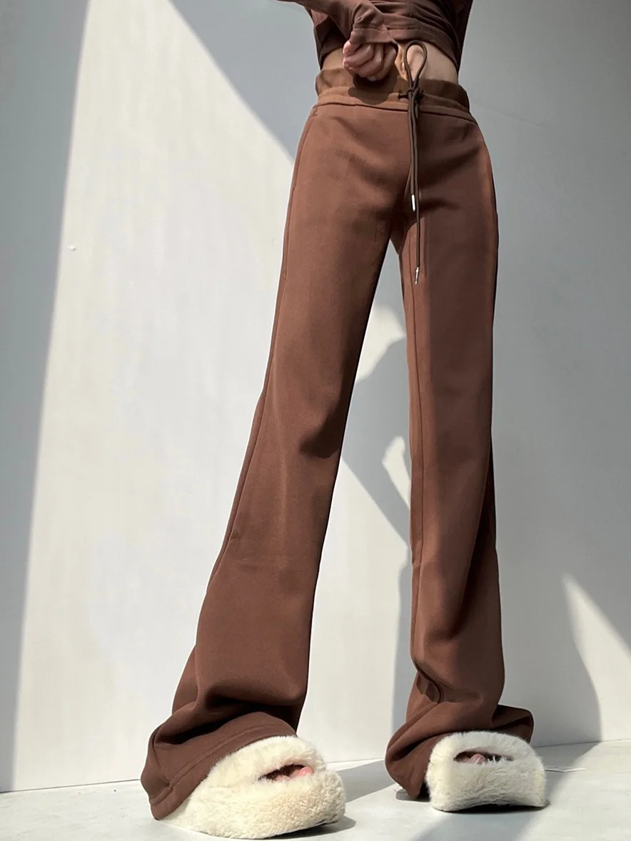 High Waist Drawstring Yoga Pants Women's Fleece Lined Trousers Wide Leg Casual Pants Slimming Drapey Floor Length Sweatpants