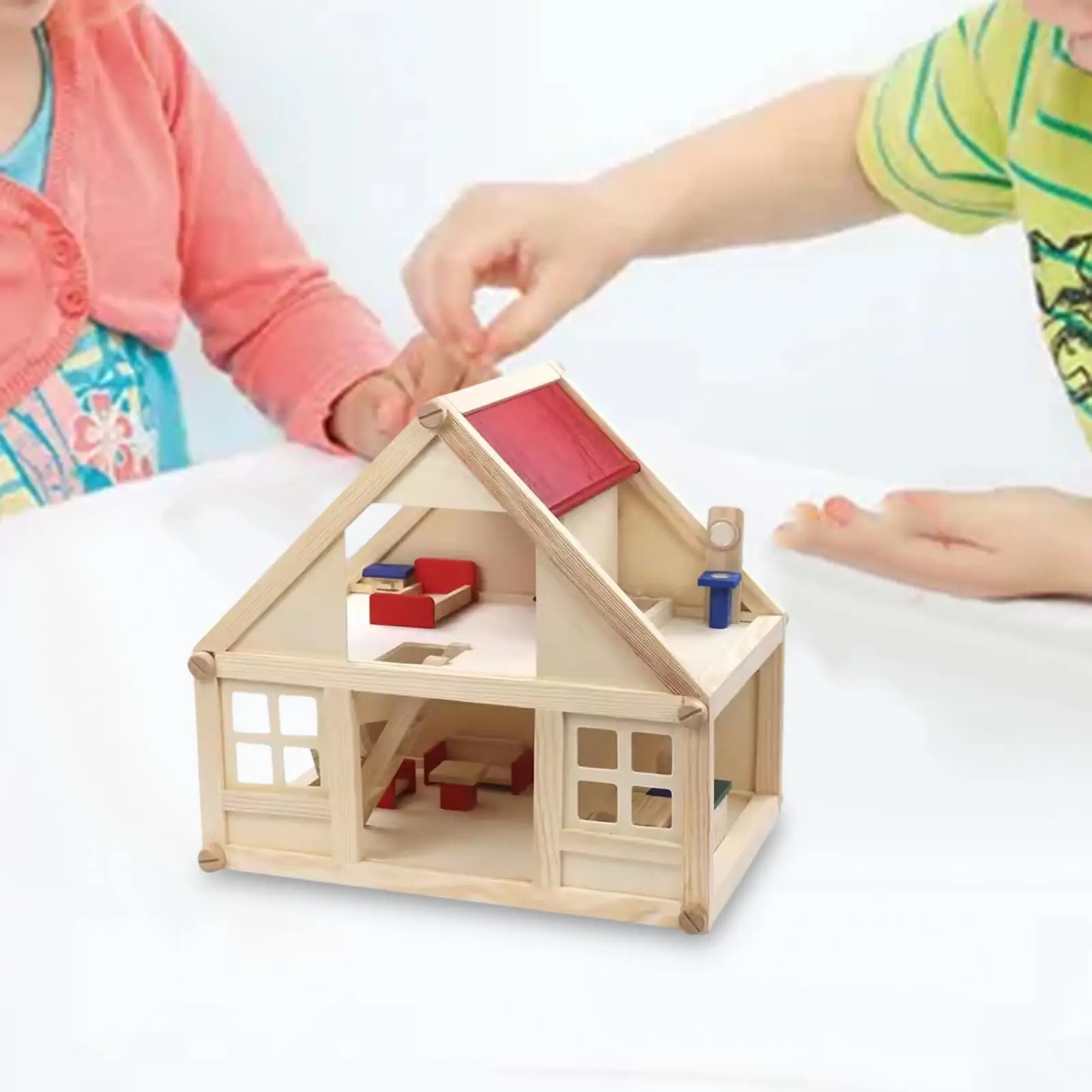 Puppenhaus aus Holz für Kinder, Miniaturszene, 2-stöckiges Geschenkspielzeug, Mini-Möbelspielzeug
