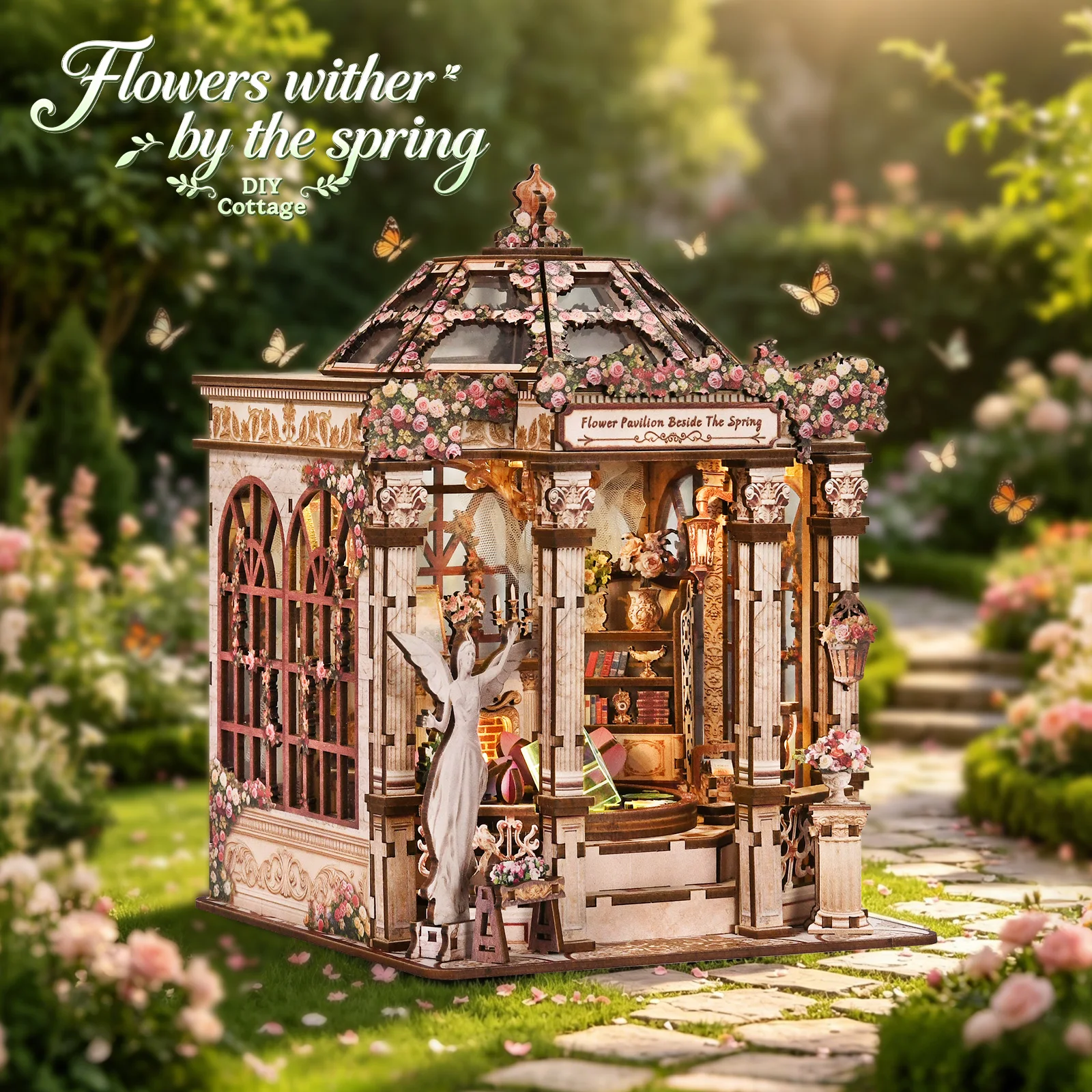 3D Wooden Puzzle Book Nook Kit Miniature Dollhouse DIY Building Model LED Light Music Box Display Home Decor Gift Handmade Set