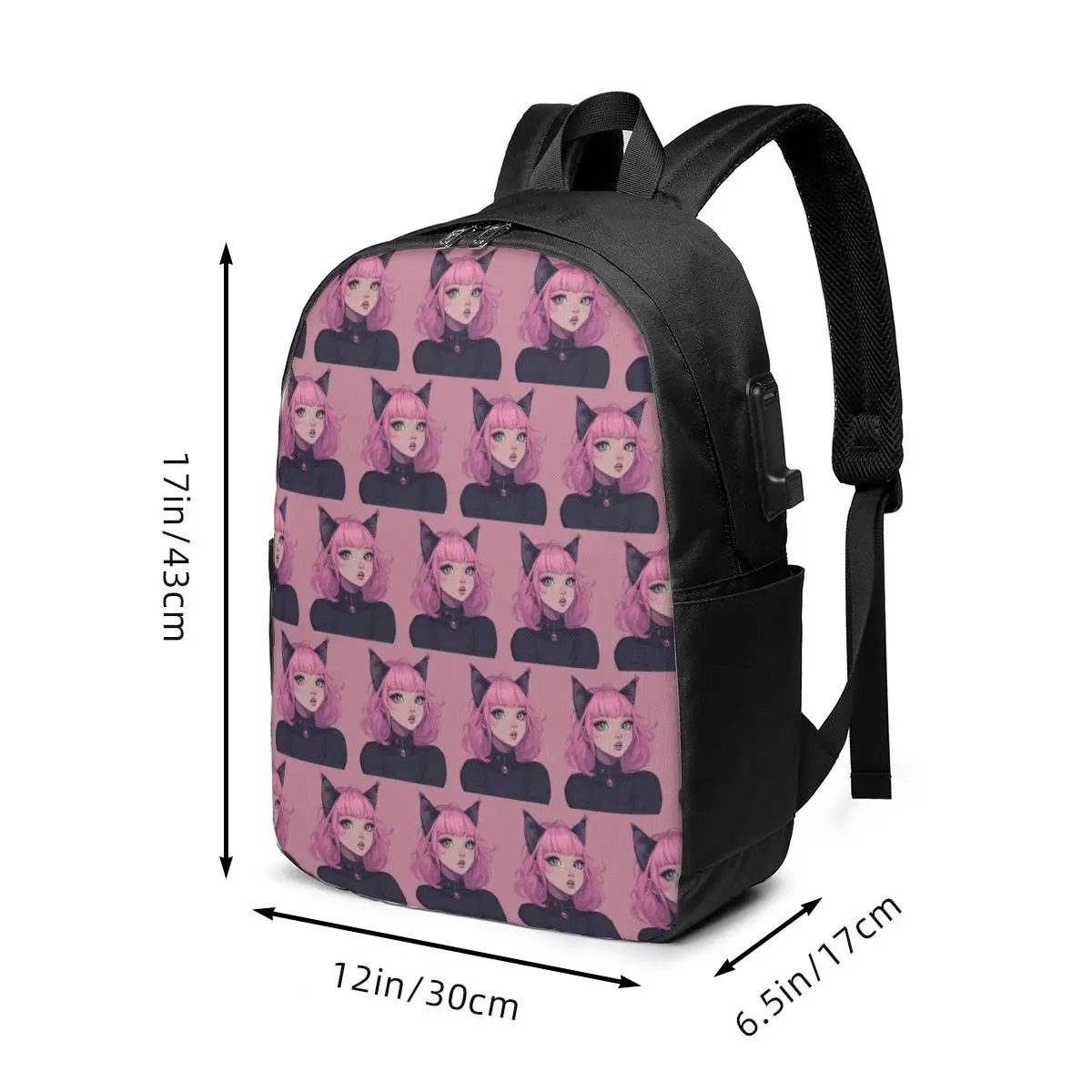 Anime Girl With Cat Ears Backpack Travel Notebook Bag Computer College Student School Bag Laptop Shoulder Bags for Men Women