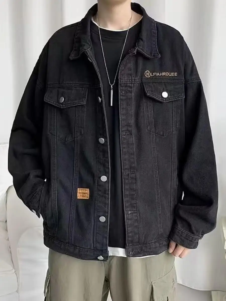 

Loose Men's Denim Jacket Stylish Trendy Autumn Outerwear Big Size Casual Handsome 3D Style Spring Tour Short Length Coat