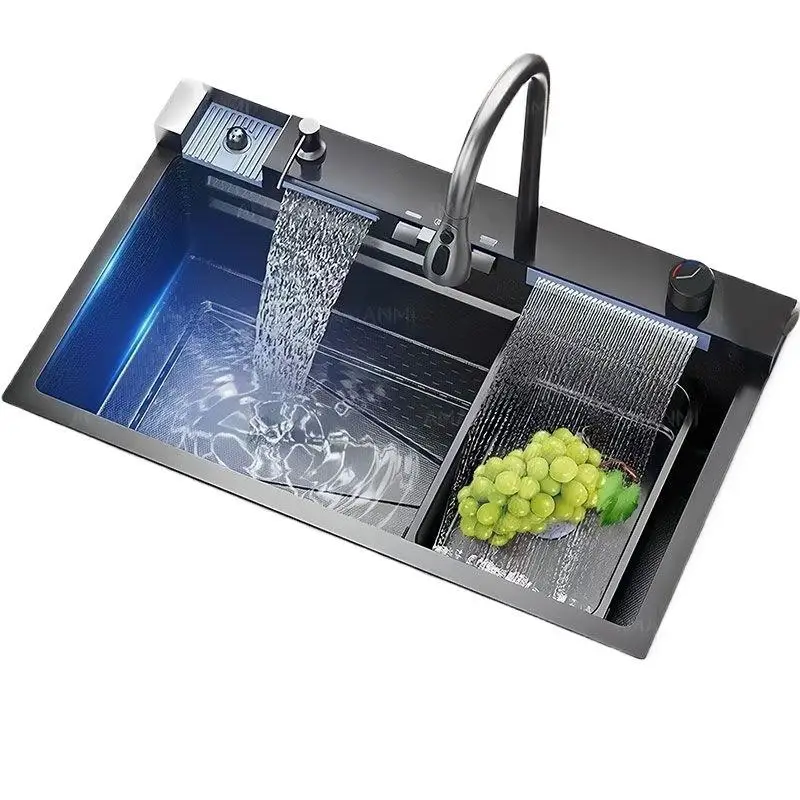 Sink extra thick honeycomb embossed flying rain single slot digital display kitchen vegetable basin 304 stainless steel sink