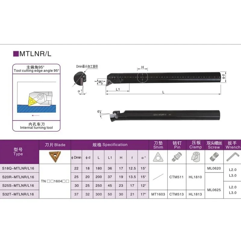 Herramientas de torneado interno MTLNR MTLNL CNC, S16Q-MTLNR16, S16Q-MTLNL16, S20R-MTLNR16, S20R-MTLNL16, 16-25mm, 95 °, S25S-MTLNR16