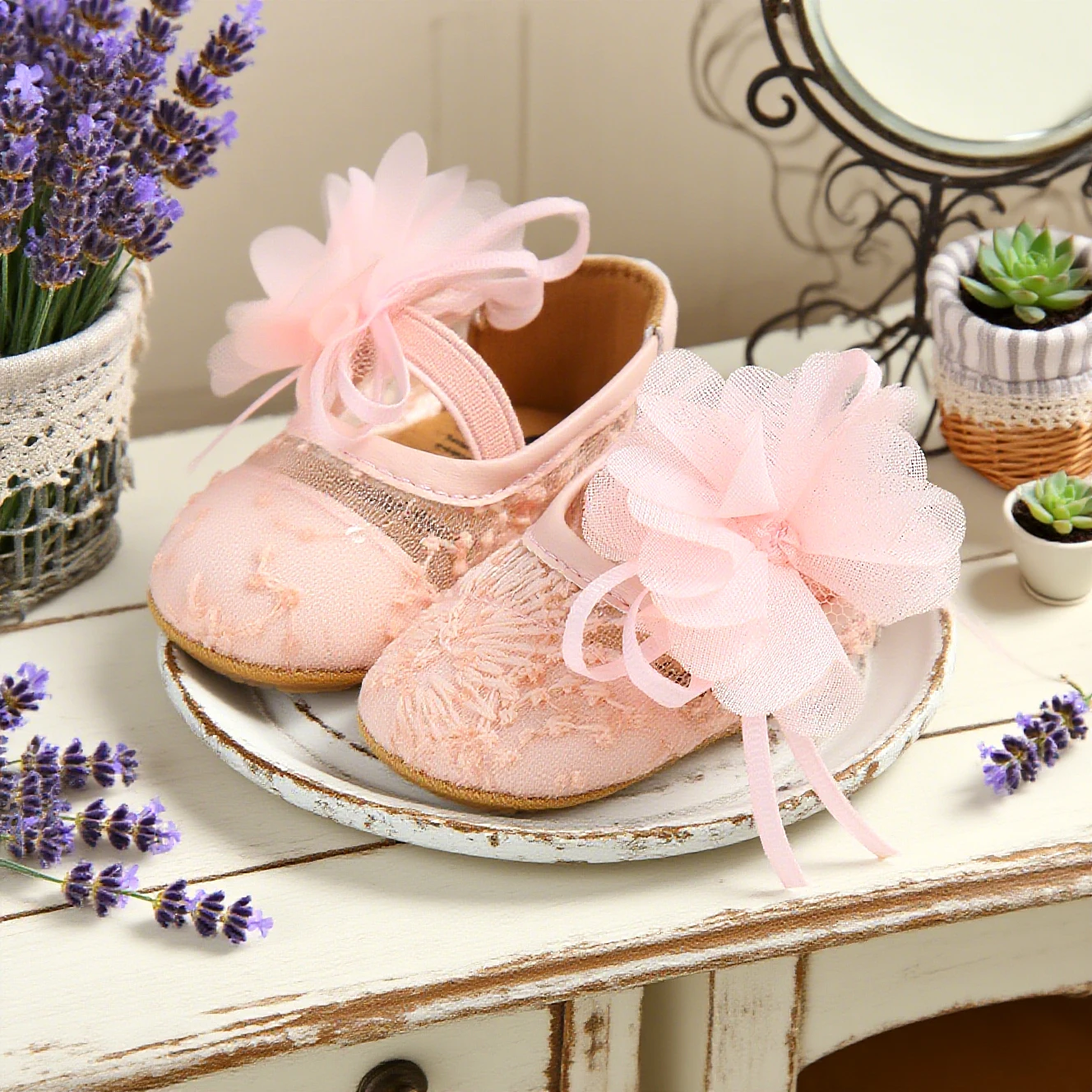 

Baby Girl Dress Shoes,Infant Toddler First Walking Mary Jane Flats with Bowknot Non-Slip Soft Sole Wedding Princess Lace net