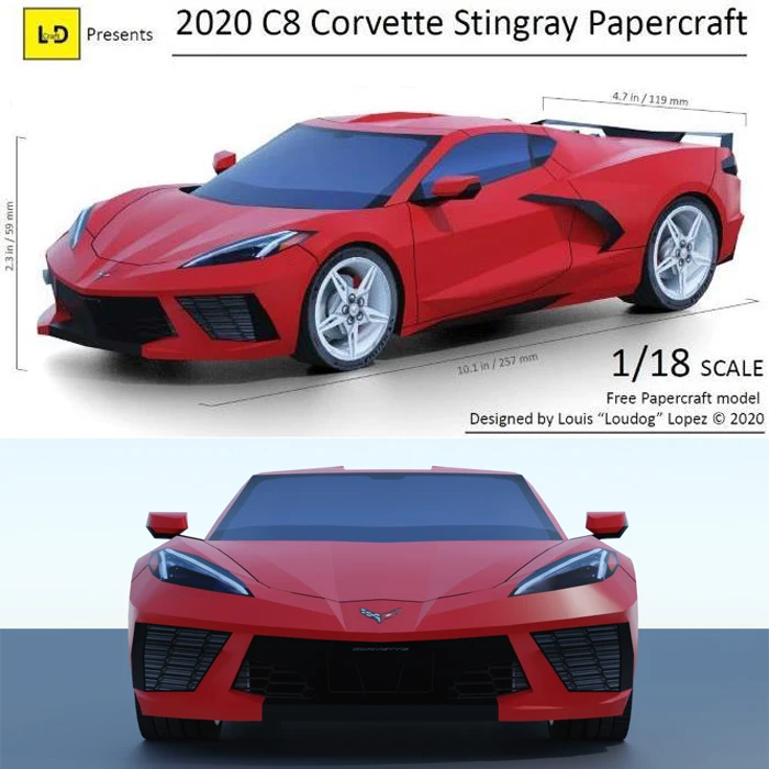 Children\'s handmade origami DIY assembly puzzle 3D paper model making Corvette C8 sports car model