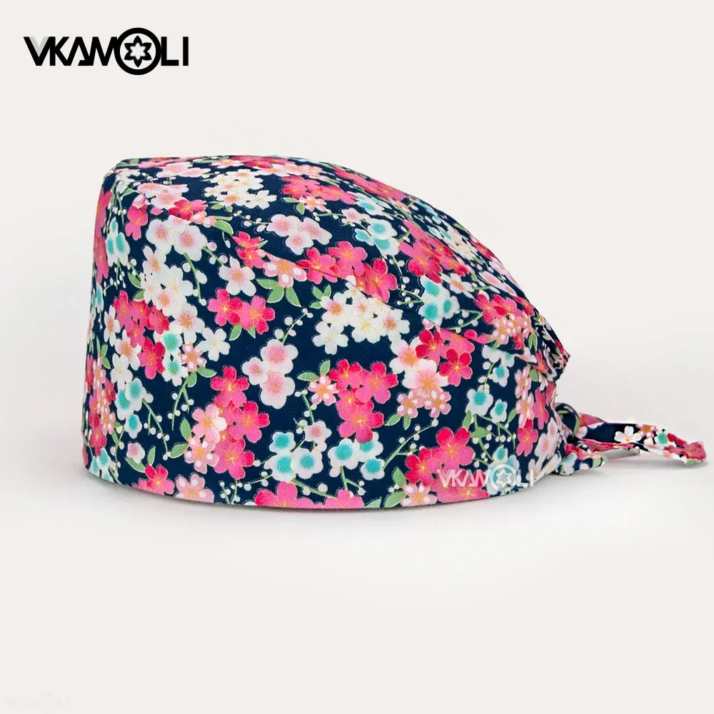 vkamoli Wholesale prices women scrubs hat flowers printing pet shop hat nursing scrubs scrub cap