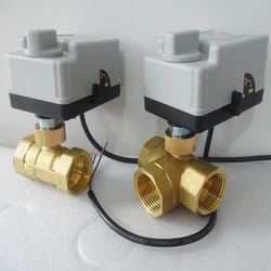 3 way T-type and 2 way brass motorized ball valve AC220V DC12V/24V 3-Wire 2-control electric actuators with manual switch