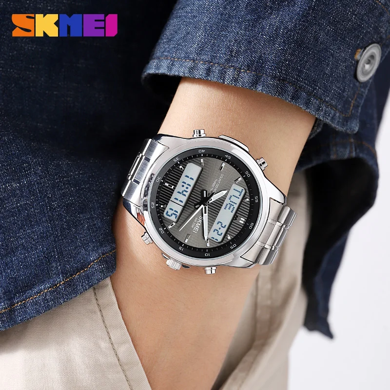 SKMEI Luxury Steel Watch for Men Chrono Electronic Watches Original Brand Fashion Quartz Men\'s Wrist Watches relogios masculino