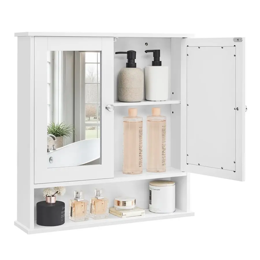 

Bathroom Cabinet with Mirror, Wall Cabinet with 2 Mirrored Doors, Adjustable Shelf, Open Compartment, WallMounted, Customizable