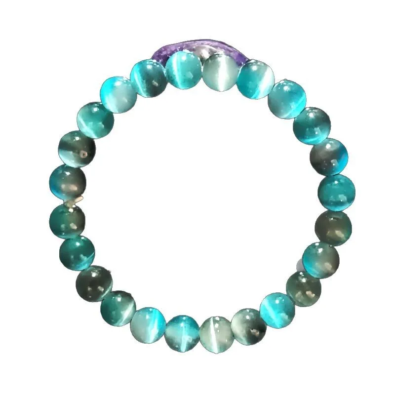 سوار عصري بحجر عين القطة متدرج 8 مم - سوار مطرز بحبل مرن مصنوع يدويًا - أفضل هدية للإعطاء