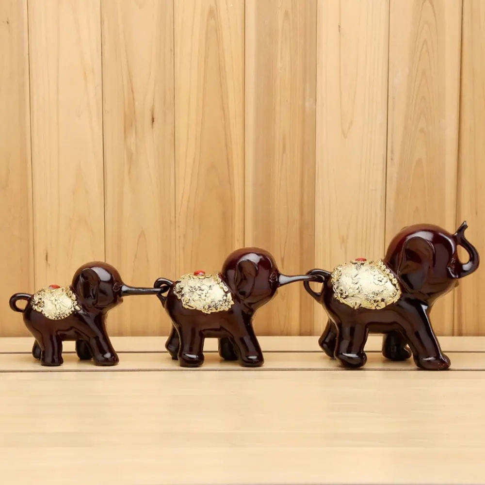 3pcs/set Funny Cute Lucky Elephant Figurine Handicraft Resin Elephant Statue Crafts Lifelike Animal Sculpture Feng Shui Decor