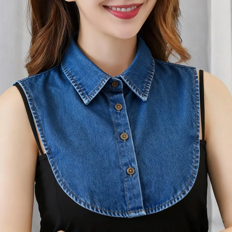 

Джинсовый воротник с острым вырезом, темно-синий, светло-голубой, универсальный аксессуар для рубашки