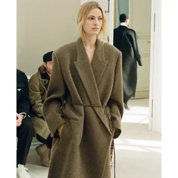 LUXURY Wool Coat for Women's 2024 Autumn/Winter New Wide Edition Extended Minimalist Belt Wool Coat