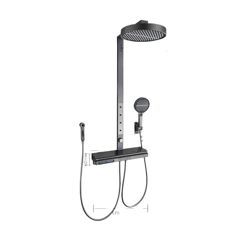 

Full copper household shower shower set bathroom multi-function digital display ambient light nozzle supercharged storage shower
