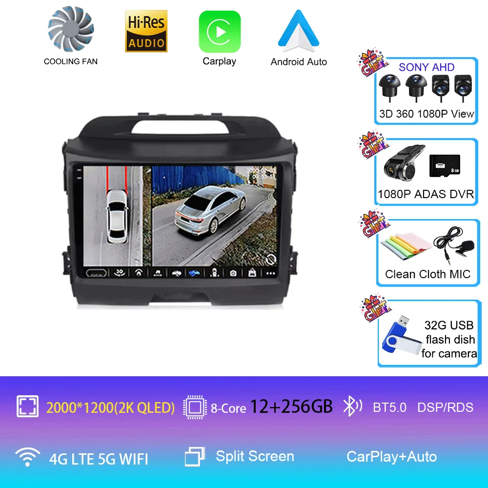 Android 16 Autoradio Draadloze CarPlay Auto voor KIA Sportage 3 2010-2015 2016 4G + WIFI Multimedia Video Player GPS 2din Autoradio