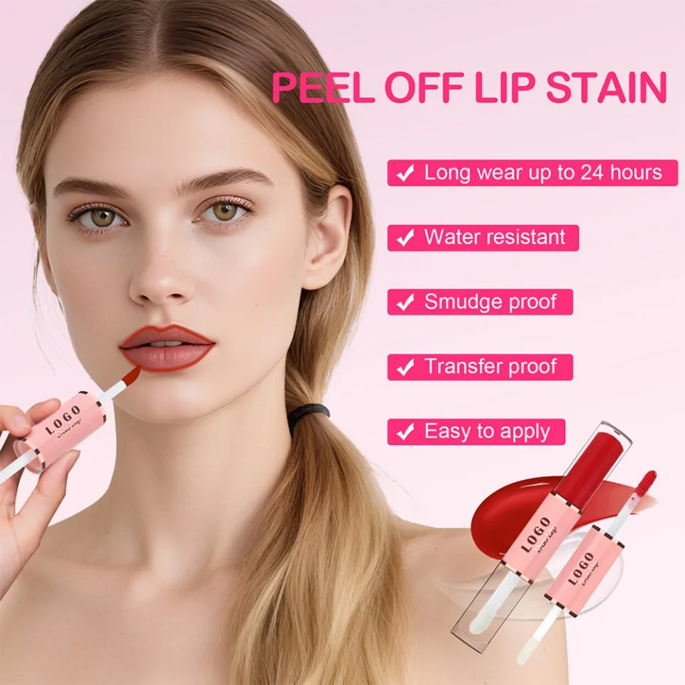 長持ちマットピールオフリップグロス プライベートラベル ミラーリキッドリップスティック デュアルエンド ヴィーガンメイクアップ 卸売 カスタムロゴ