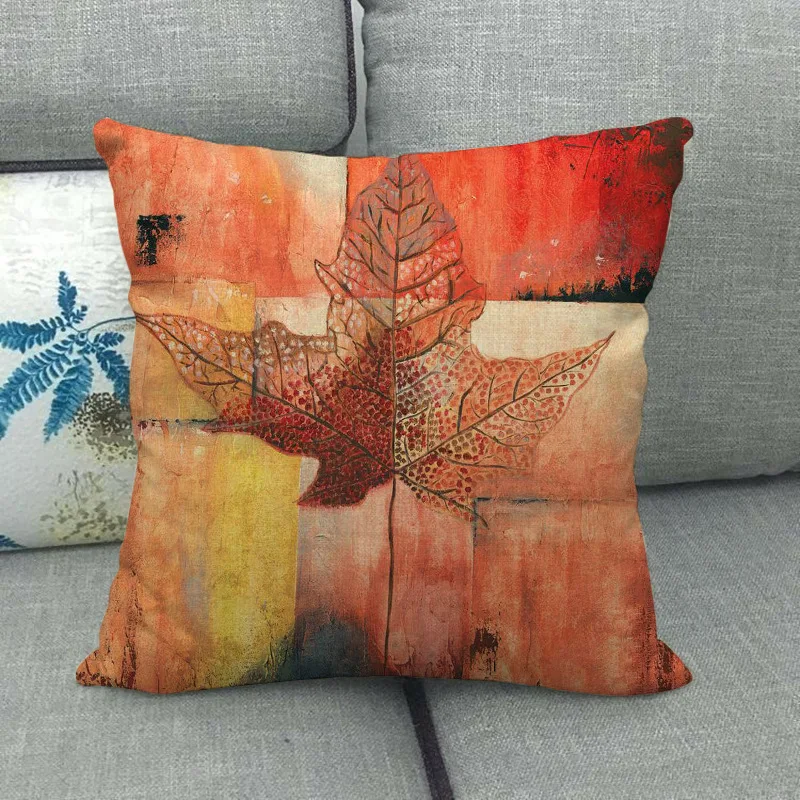 Autumn Maple Leaf Pillowcase Give Thank Throw Pillow Cover Outdoor Sofa Bed Garden Chair Pillow Case 45x45 Bedroom Home Decor