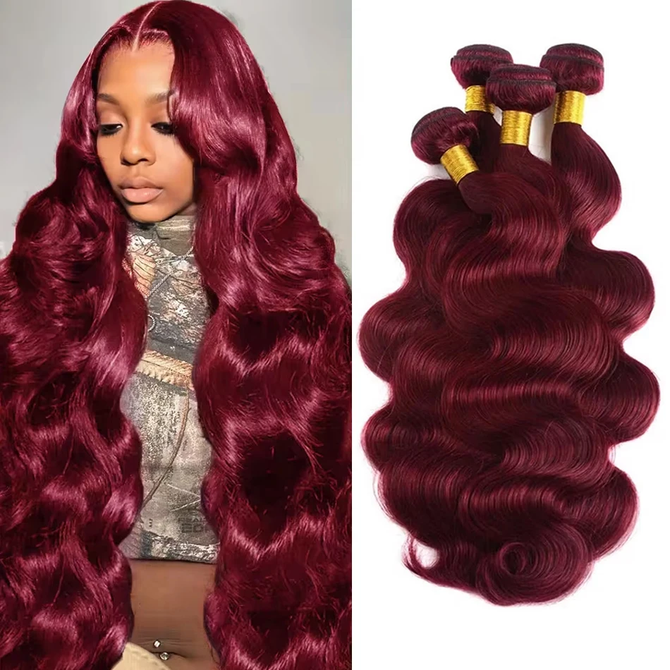 

Burgundy Body Wave 100% Human Hair Bundle Red Color Brazilian Hair Extensions Bundles Human Hair 1/3/4 Bundles Weave for Women