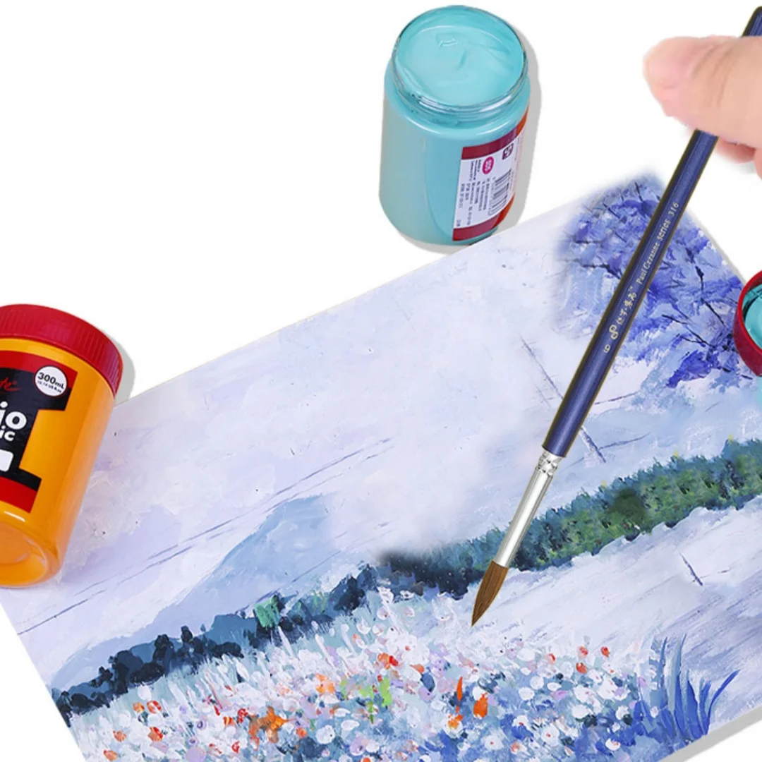 Ölpinsel mit runder Spitze von Wolf Tail, für Aquarell, Gouache, Acryl, Zeichnen, Ölgemälde, Kunstpinselwerkzeuge, Malutensilien – Detail 6