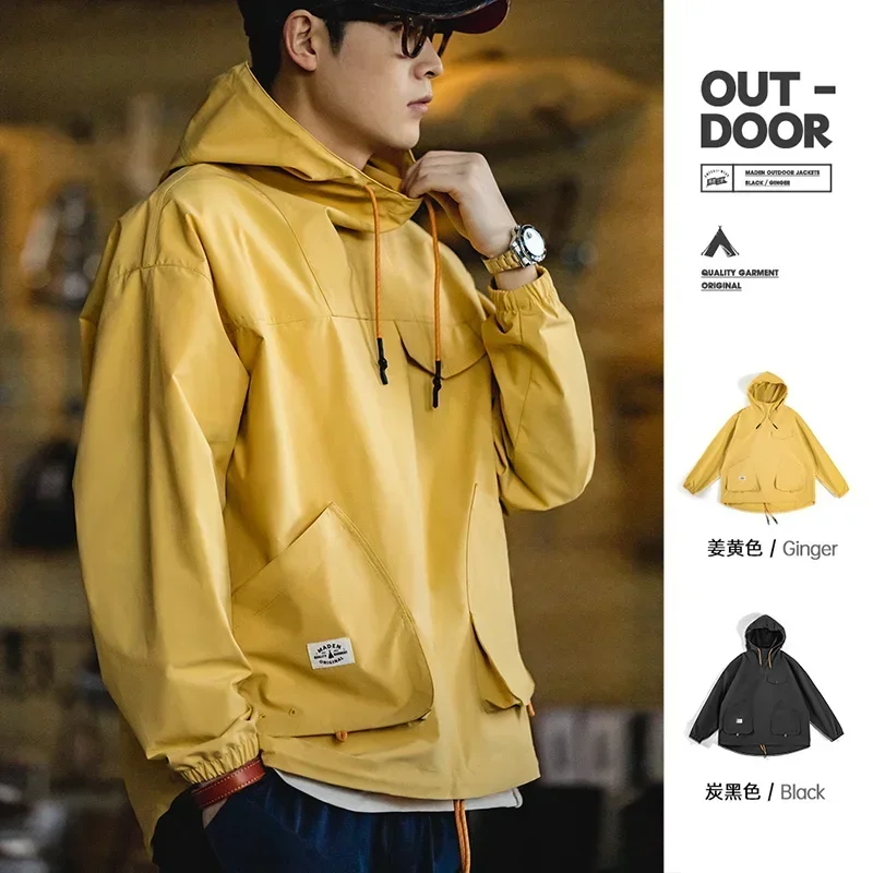 Mountain Outdoor Multi-pocket Hooded Men's Jackets Spring Oversize Windbreak Parka Ginger Climbing Outerwear Track Jacket