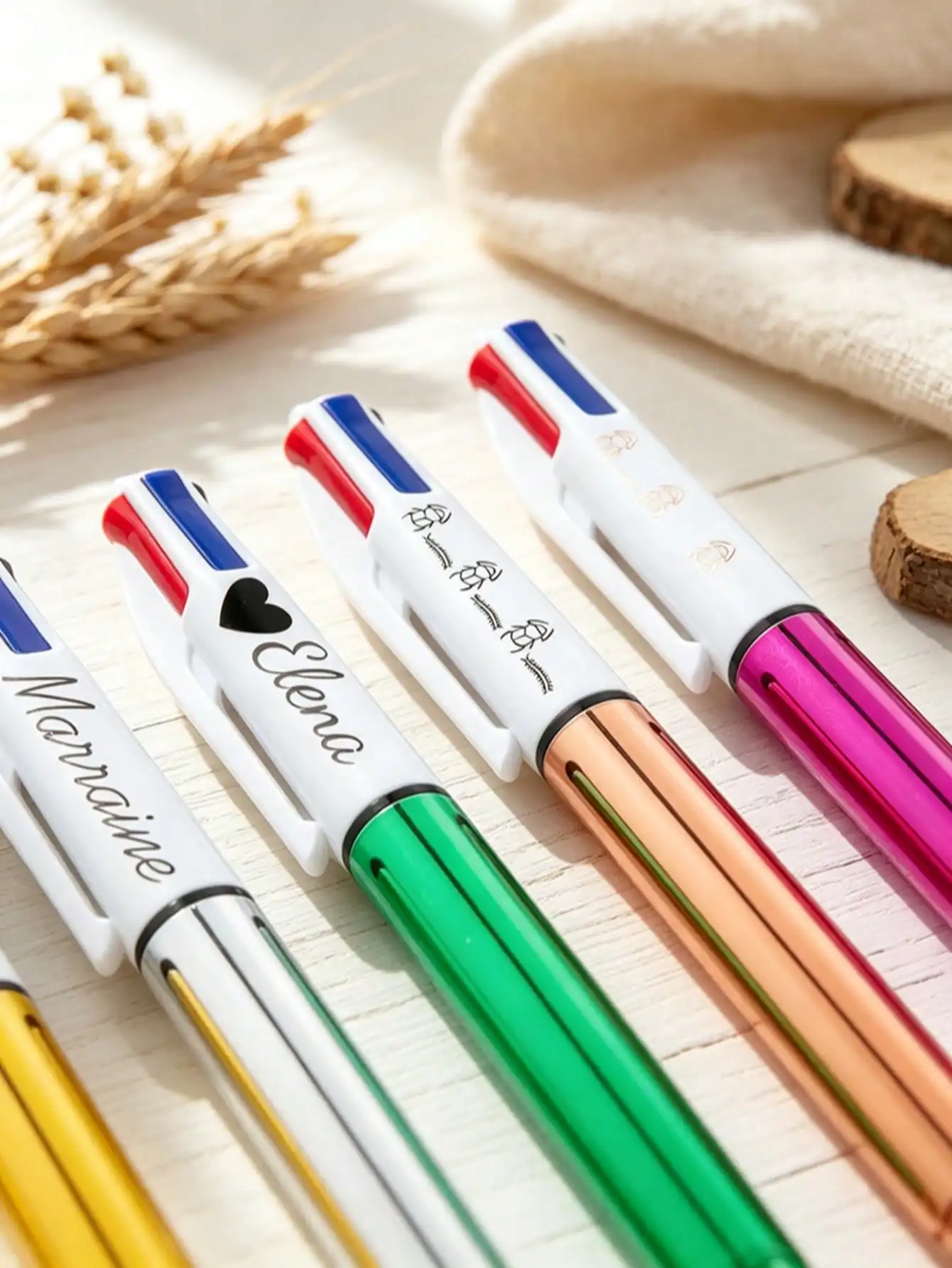 4-in-1 Customizable Name Enamel Bright Finish Multi-Color Pen Set with Colorful Stripe Clip-Powered Click Pens Teacher Graduatio