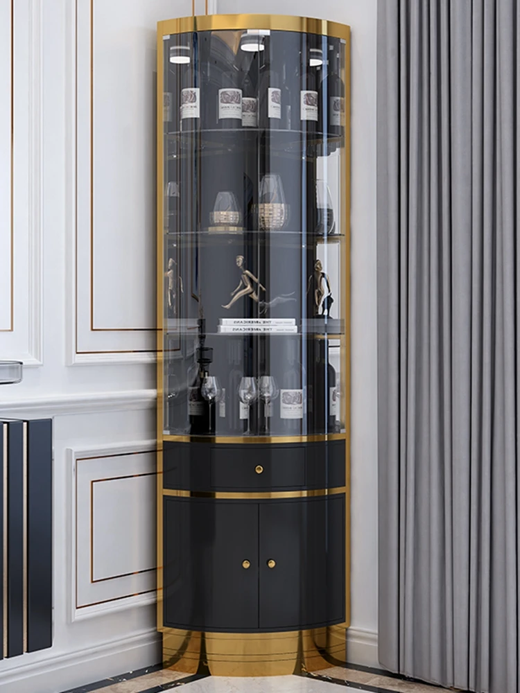 Country garden wine cabinet wall living room stainless steel light luxury glass cabinet modern triangle corner cabinet