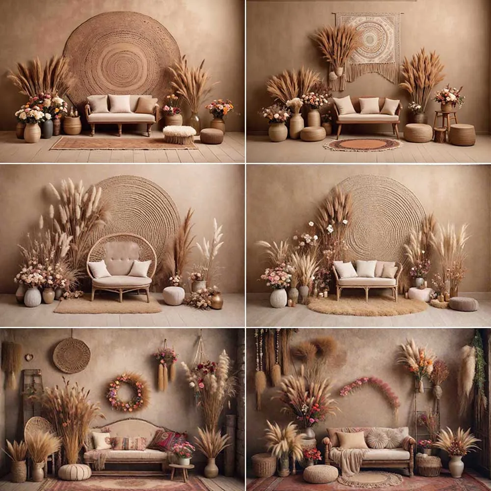 

MOON.QG Boho Autumn Birthday Party Photography Backdrop Flower Thatch Thanksgiving Photozone Background Children Studio Supplies