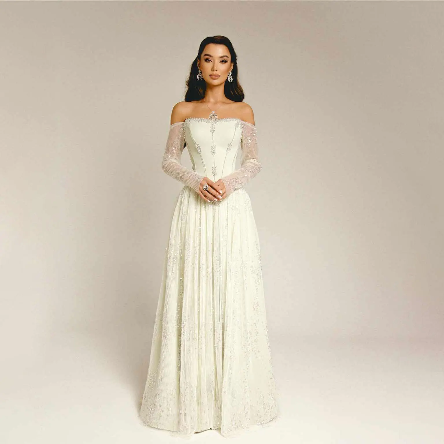 فستان حفلات أنيق على شكل حرف a بأكمام طويلة فستان سهرة من الساتان ثلاثي الأبعاد للحفلات الراقصة فستان مثير زي العرائس رداء De Mariée مخصص