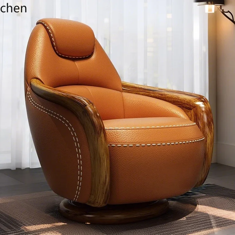 new Chinese ebony leather casual rotating single sofa chair high backrest first layer cowhide tiger chair