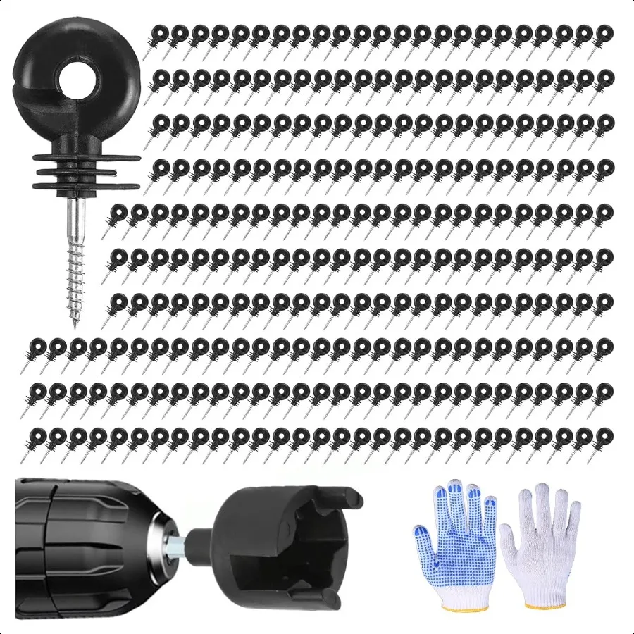 

302 Pcs Black Electric Fence Insulator Tool Include 2 Pcs Insulator Socket Tool Screw in Fence Ring Post Wood Post Insulator El