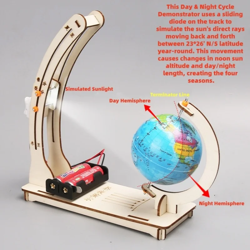 STEM DIY Erdmodell Tag-und-Nacht-Zyklus Wissenschafts-Set Handgefertigter Holzglobus Physik-Lernset Geschenke für Erwachsene – Detail 3