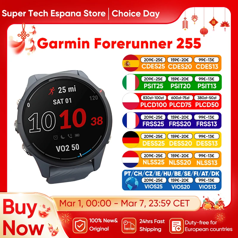 Garmin-Forerunner Sports Smartwatch, étanche, 4 Go de RAM, NDavid, BT, Wi-Fi, 5 Iko, écran document 255, 14 jours d'autonomie, 46mm, nouveau, 1.3
