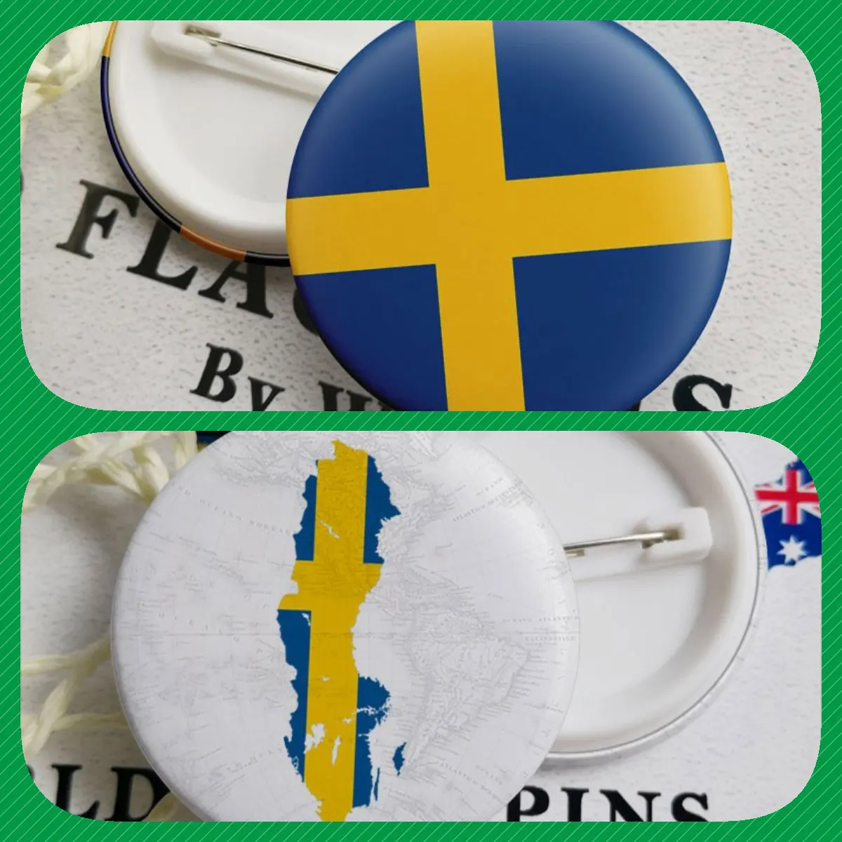 Sweden Swedes Swedishs Flag National Emblem National Flower Brooches Badges Lapel Pins